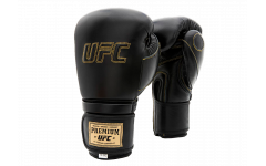 Премиальные тренировочные перчатки на липучке UFC (Чёрные 12 Oz)